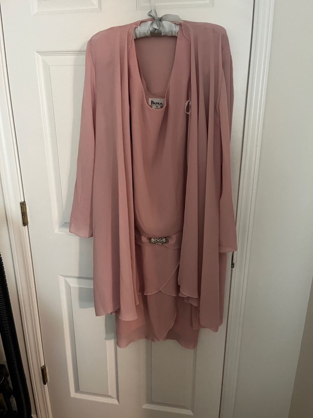 Patra Blush Pink Chiffon Long Sleeve Layered Dress with Decorative Buckle